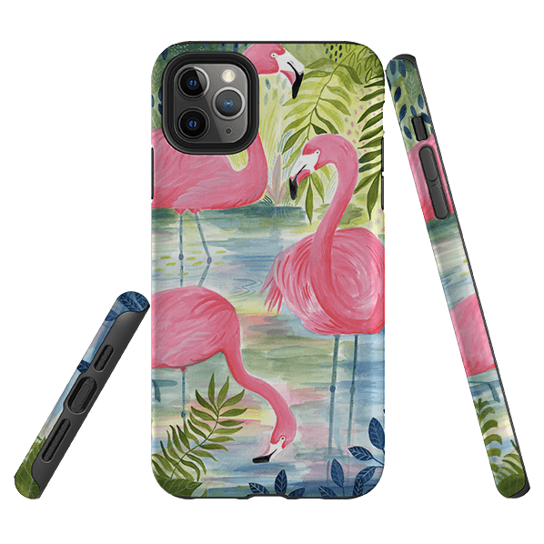 iPhone Tough Case - Three Flamingo By Bex Parkin