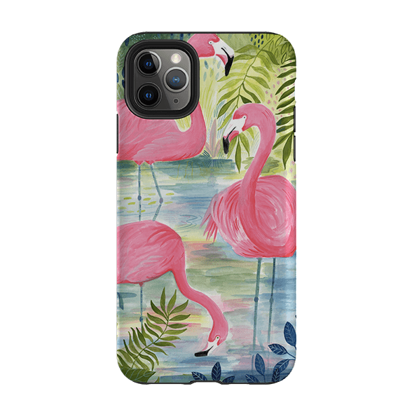 iPhone Tough Case - Three Flamingo By Bex Parkin